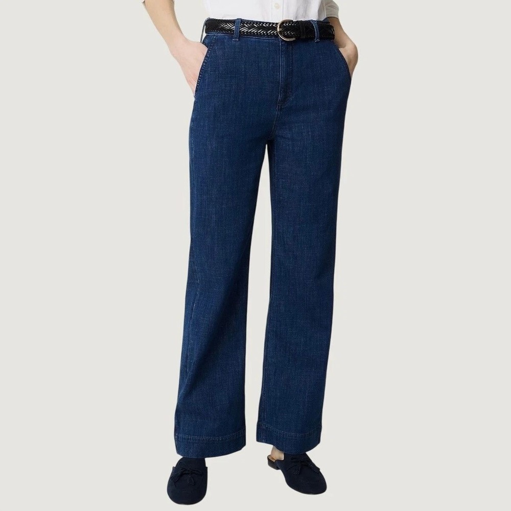 J.Crew Factory High-Rise Trouser Jean Women 30 Dark Blue Wide Leg Classic